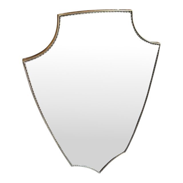 1960s Gio Ponti Style Mid-Century Modern Brass Italian Shield Wall Mirror For Sale