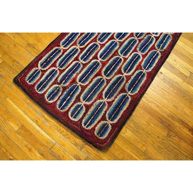 Textile 1930s Red Wine Geometric Antique American Hooked Rug 2'8" X 9' Knotted Pile Cotton Wool Carpet For Sale - Image 7 of 7