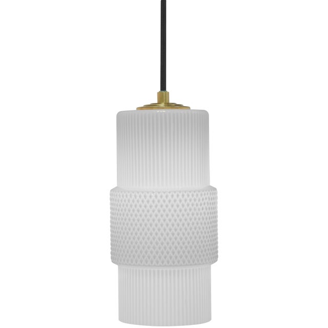 Contemporary Mimo Cylinder Pendant in White With Brass For Sale - Image 3 of 3