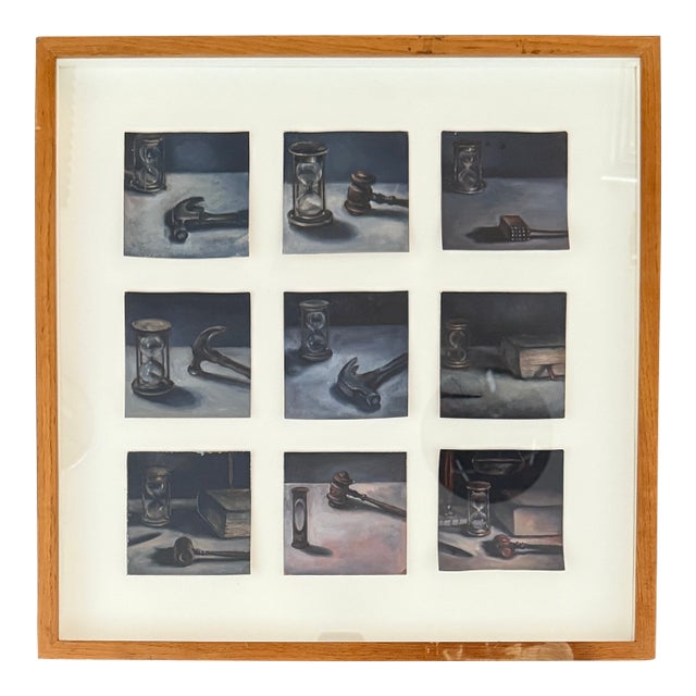 Composition of 9 Still Life Square Canvas Oil Paintings From 90's/Unsigned For Sale