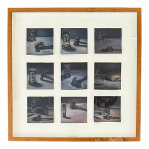 Composition of 9 Still Life Square Canvas Oil Paintings From 90's/Unsigned