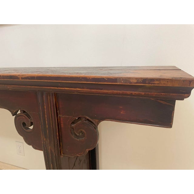 19th-Century Chinese Qing Dynasty Elmwood Altar Console Table, Shanxi, 107 Inches For Sale - Image 12 of 13