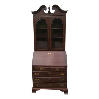 1980s Ethan Allen Cherry Georgian Court Secretary Bookcase Desk For Sale