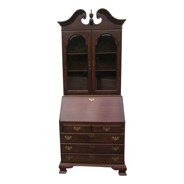 1980s Ethan Allen Cherry Georgian Court Secretary Bookcase Desk For Sale