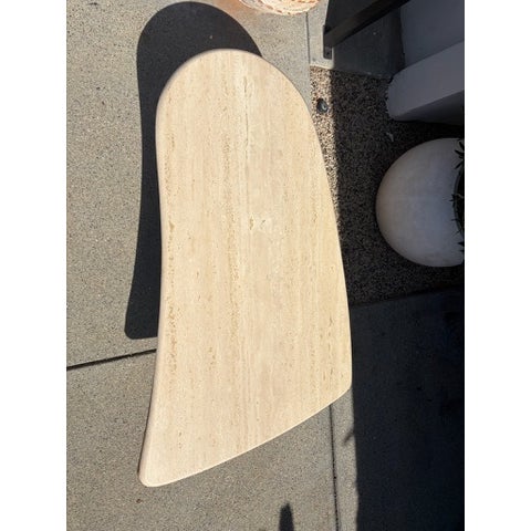 Late 20th Century Mid Century Travertine Top Coffee Table With Sculptural Teak Wood Base For Sale - Image 5 of 13