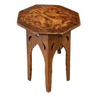Vintage Moroccan Anglo Indian Marquetry Bird Octagonal Inlay Wood Drink Table For Sale