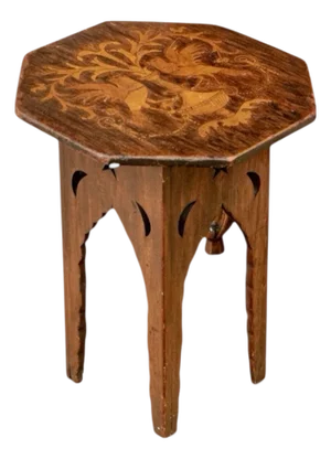 Vintage Moroccan Anglo Indian Marquetry Bird Octagonal Inlay Wood Drink Table