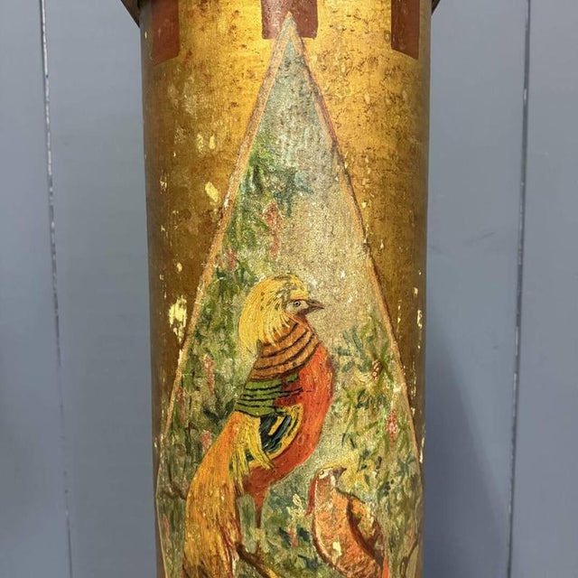 Large Antique Painted Earthenware Column with Golden Pheasants For Sale - Image 12 of 18