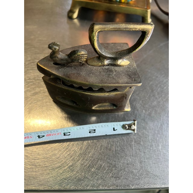 Vintage Miniature Brass Coal Iron With Rooster Accents For Sale - Image 11 of 12