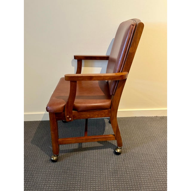 Transitional Vintage Fairfield Chair Company Phillips Leather Arm Chair on Casters For Sale - Image 3 of 12