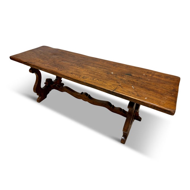 Italian Elm Country Style Trestle Dining Table, 1950s For Sale - Image 16 of 17