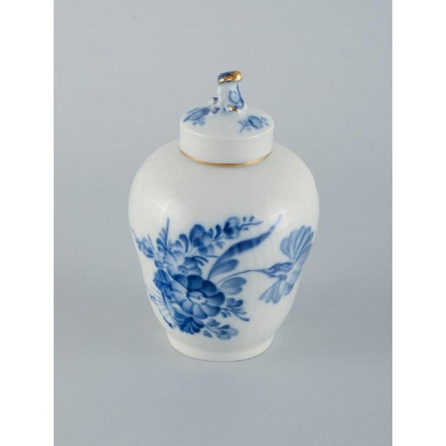 Royal Copenhagen, Royal blue flower curved tea box with gold decoration. Model no 10/1684. First factory quality. Perfect...