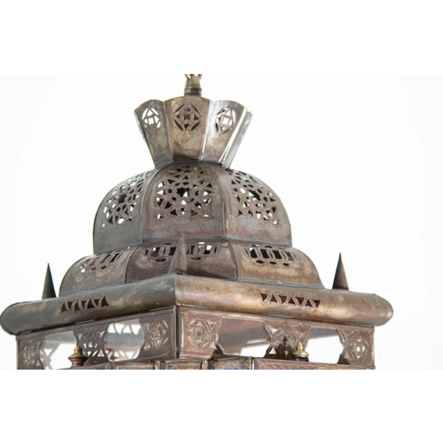 Vintage Moroccan Hanging Lantern Clear and Multicolor Glass Made in Marrakech For Sale - Image 4 of 12