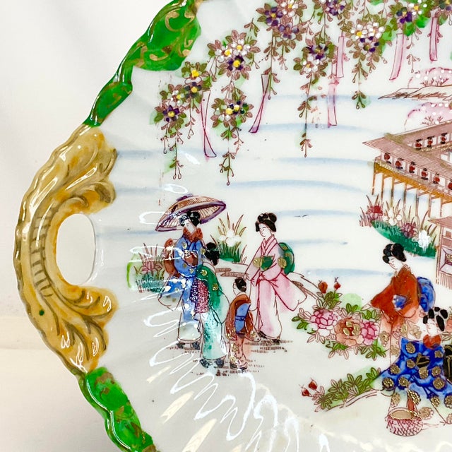 Mid-Century Chinoiserie Hand Painted Japaneses Geisha Girls Bowl For Sale - Image 4 of 11