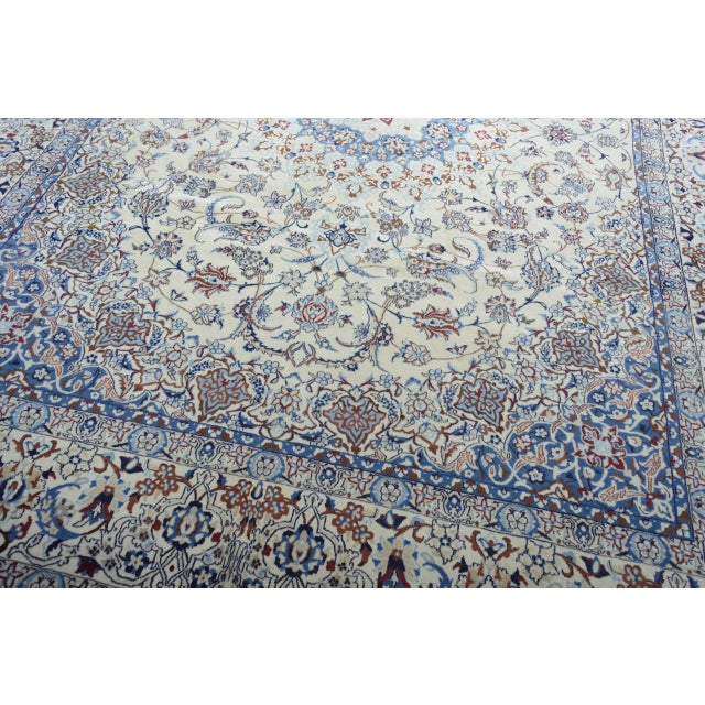 Hand-Knotted Nain 9LA Oriental Rug with Silk in Cream & Blue For Sale - Image 6 of 12