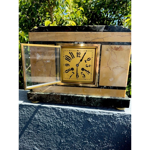 Antique French Art Deco Marble Stone Mantel Clock For Sale - Image 10 of 16