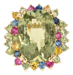 7.42 Carat Tourmaline Multi-Sapphire Yellow Gold Cocktail Ring Size 7