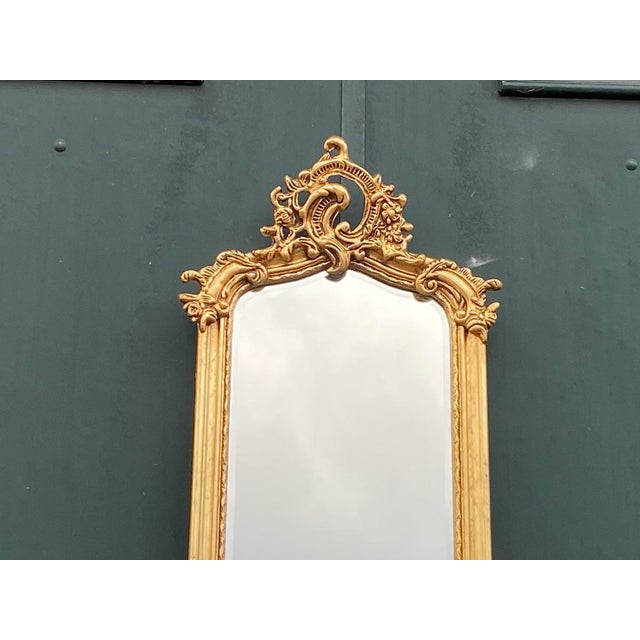 Gold Late 20th Artisan Rococo Gold Wood Floor Mirror Pair For Sale - Image 8 of 18