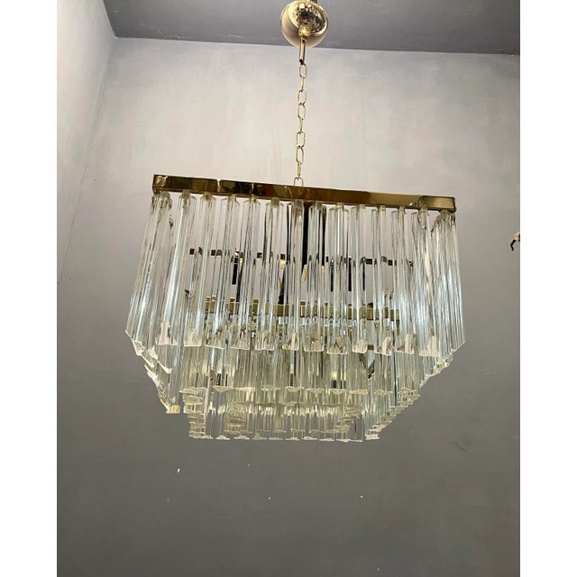 Italian midcentury murano glass prism chandelier lamp formed of clear murano glass triedri height including chain ceiling...