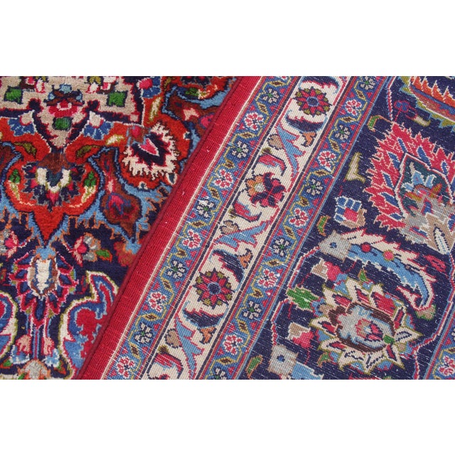 Art Noueau Persian Red/Blue Wool Rug - 9'7'' X 12'11'' For Sale - Image 9 of 10