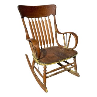 Antique Late 19th Century Wooden Windsor Comb Back Rocking Chair For Sale