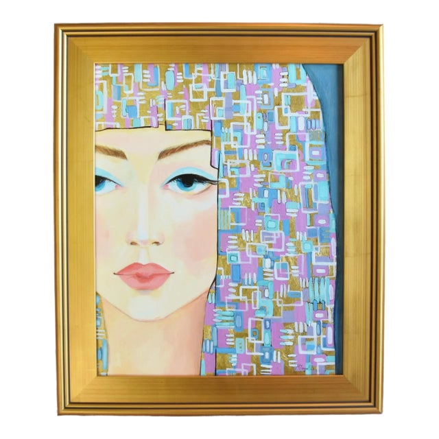 Stunning Beautiful Woman Portrait Oil Painting W/ Antiqued Gold Wood Frame For Sale
