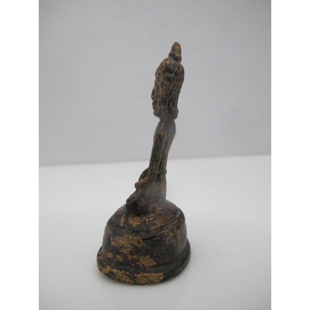 Early 20th Century Thai Gilt Bronze Ayutthaya Seated Meditational Miniature Buddha Statue Figurine For Sale - Image 5 of 7