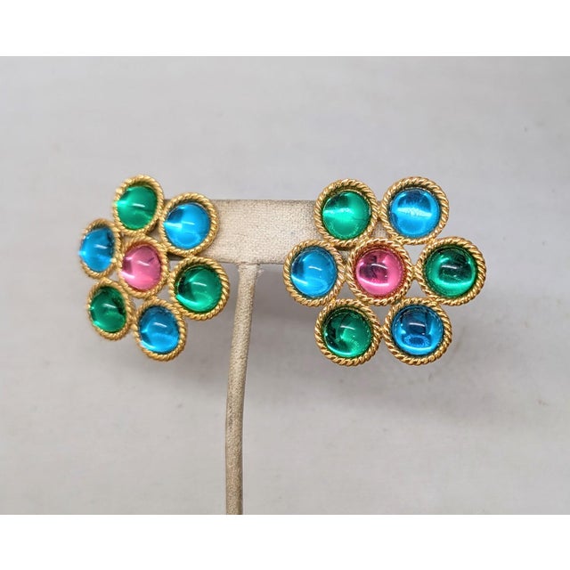 American Vintage 1992 Signed Napier Pastel Cabochons Pierced Earrings- 2 Pieces For Sale - Image 3 of 7