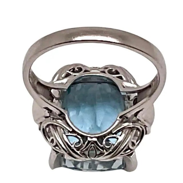 Aquamarine & Diamond Cocktail Ring Platinum For Sale In Tampa - Image 6 of 7