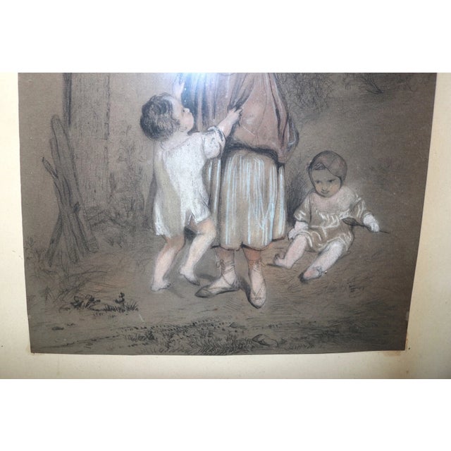 Antique 19th Century Original Figural Mother Painting Pastel Charcoal Drawing For Sale In New York - Image 6 of 12
