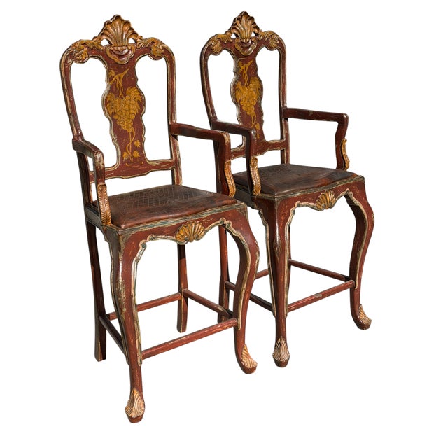 Pair of Hendrix Allardyce Venetian Bar Stools Painted Finish & Leather Seats For Sale - Image 9 of 10