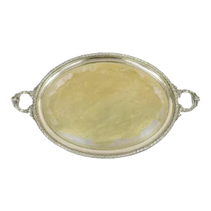 Antique English Victorian Oval Twin Handle Silver Plated Serving Tray