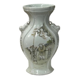 Oriental Flared White People Scenery Graphic Porcelain Art Vase For Sale