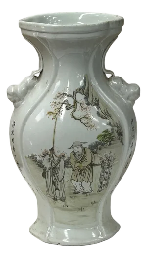 Oriental Flared White People Scenery Graphic Porcelain Art Vase
