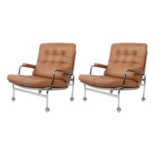 Karin Lounge Chairs in Cognac Leather by Bruno Mathsson for Dux, Set of 2 For Sale