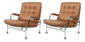 Karin Lounge Chairs in Cognac Leather by Bruno Mathsson for Dux, Set of 2