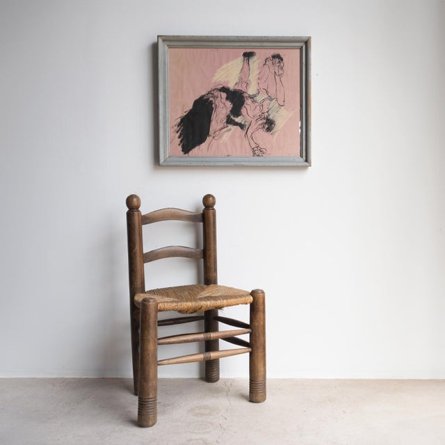 MID CENTURY FRAMED PASTEL ON PAPER ARTWORK BY DAVID AZUZ (1942-2014) An abstraction of a chaotic scene, titled ‘Bullfight...