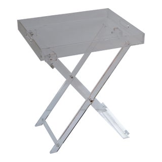 1980s Boho Chic Lucite Folding Tray Table X Stretchers Mid-Century Modern American For Sale