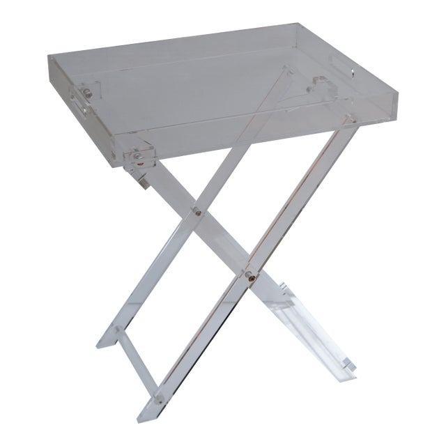 1980s Boho Chic Lucite Folding Tray Table X Stretchers Mid-Century Modern American For Sale