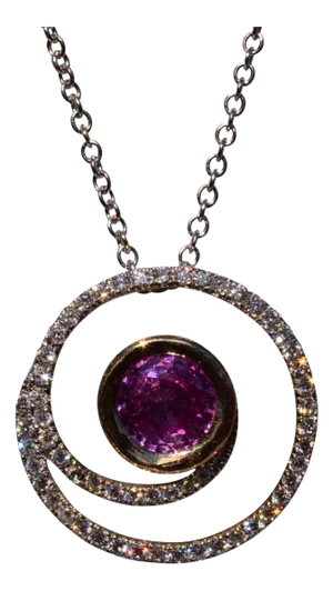 The 14th Street: Modern Pink Sapphire and Natural Diamond Necklace In White Gold