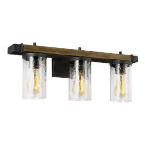 Sean Lavin By Visual Comfort Studio Angelo 3-Light Vanity Fixture in Distressed Weathered Oak / Slate Grey Metal