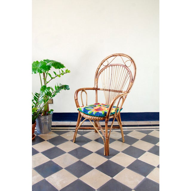 Vintage Wicker and Bamboo Armchair, Italy, 1970s For Sale - Image 11 of 16