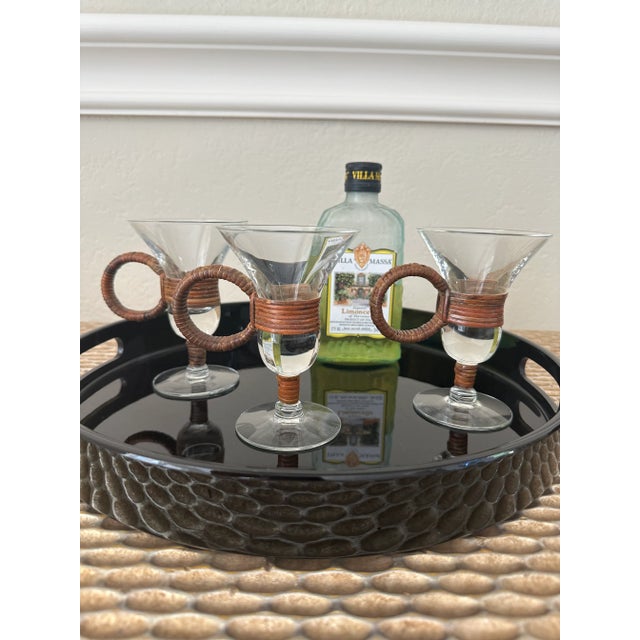 Vintage Carl Aubock Style Modernist Rattan Wrapped Glasses -Set of 3 For Sale In Los Angeles - Image 6 of 10