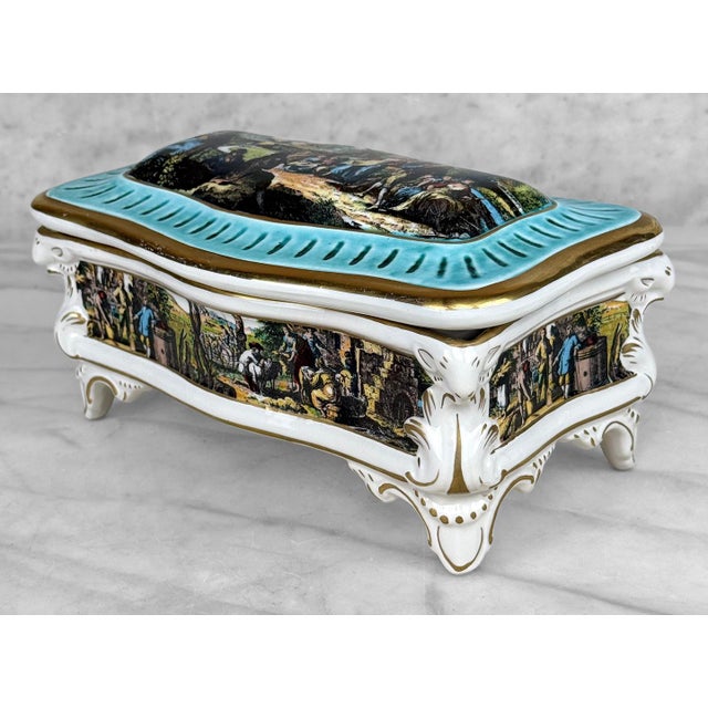 Vintage Capodimonte Italian Rococo Porcelain Jewelry Dresser Box W/ Lid For Sale - Image 4 of 13