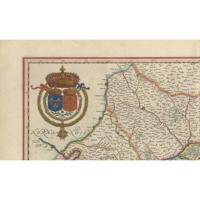 Paper Blaeu Map of Île-De-France Paris Region with Royal Arms, 1642 For Sale - Image 7 of 10