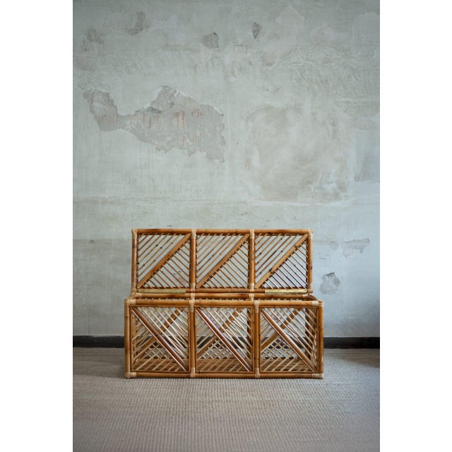 Bamboo storage bench with geometric cane patterns - Molto Editions Product Details Glossy natural finish. Dimensions: 120...