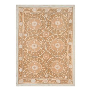 Vintage Asian Suzani Textile - Samarkand Moonstone Bedspread For Sale