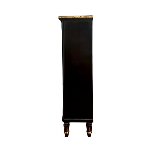 Black Mid-Century Regency / Directoire Style Black & Gilt Painted Cabinet / Bookcase / Bar With Inset Wire Screen & Key, Attrib. To Baker Furniture For Sale - Image 8 of 12