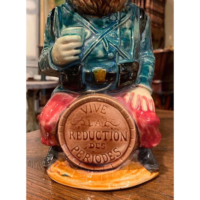 French 19th Century French Onnaing Hand-Painted Barbotine Soldier Pitcher For Sale - Image 3 of 10