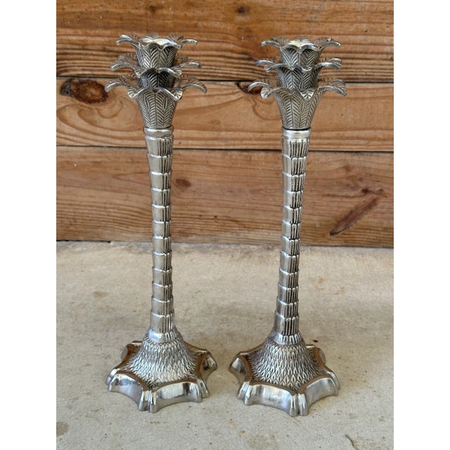 Pair of John Richard Silver Palm Tree Candlesticks Hollywood Regency For Sale - Image 11 of 13